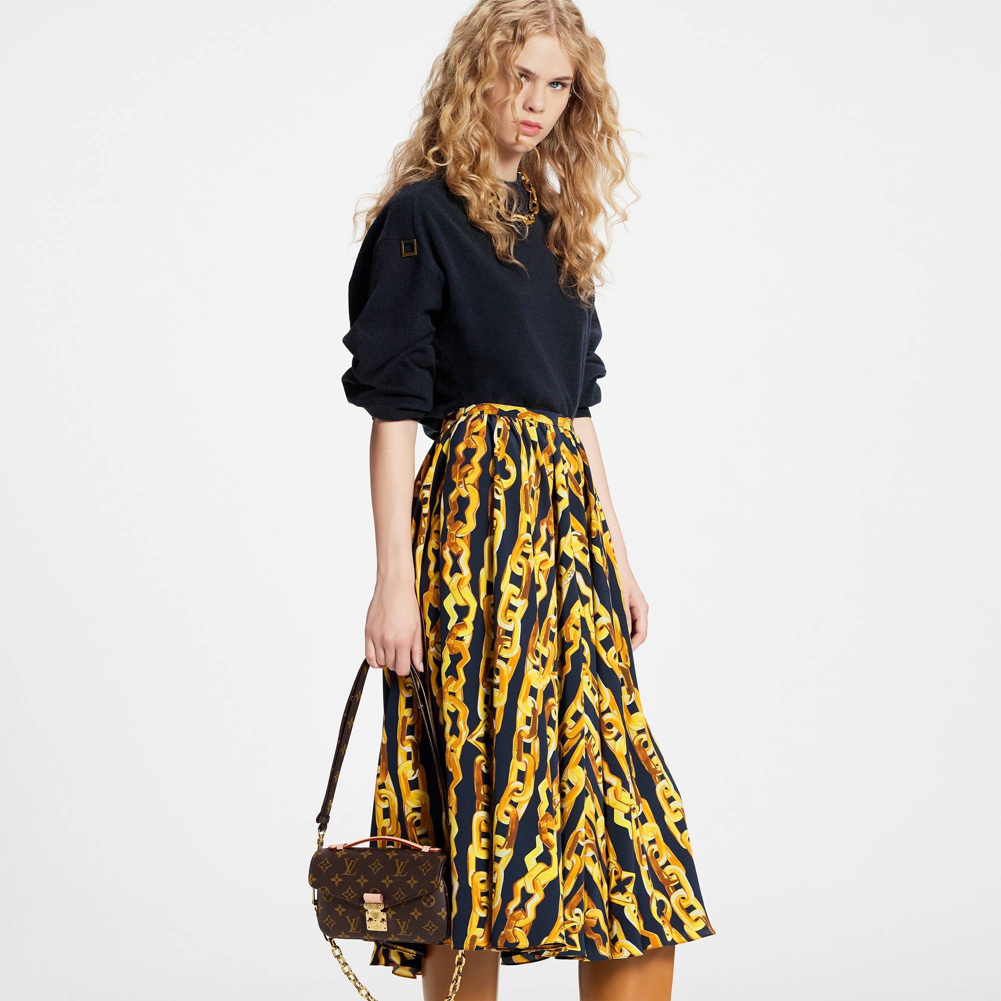 Chain Print Silk Midi Skirt Ready to Wear LOUIS VUITTON